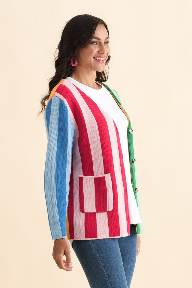 Belair Multi Stripe Cotton Cardigan,Brunette model,alt text|model:Brontie image 4