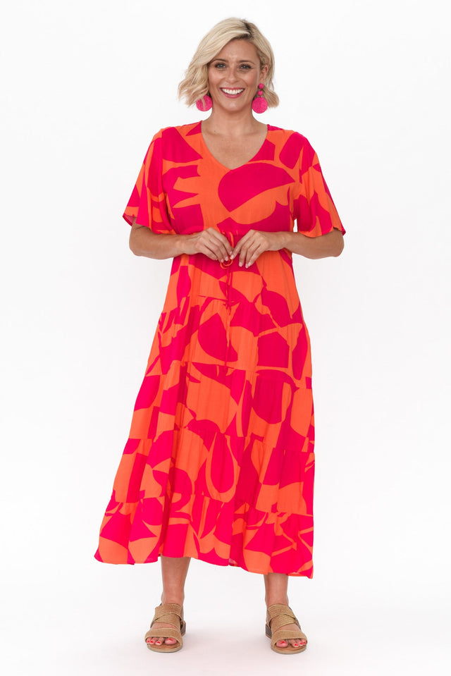 Belinda Hot Pink Abstract Tier Dress image 7
