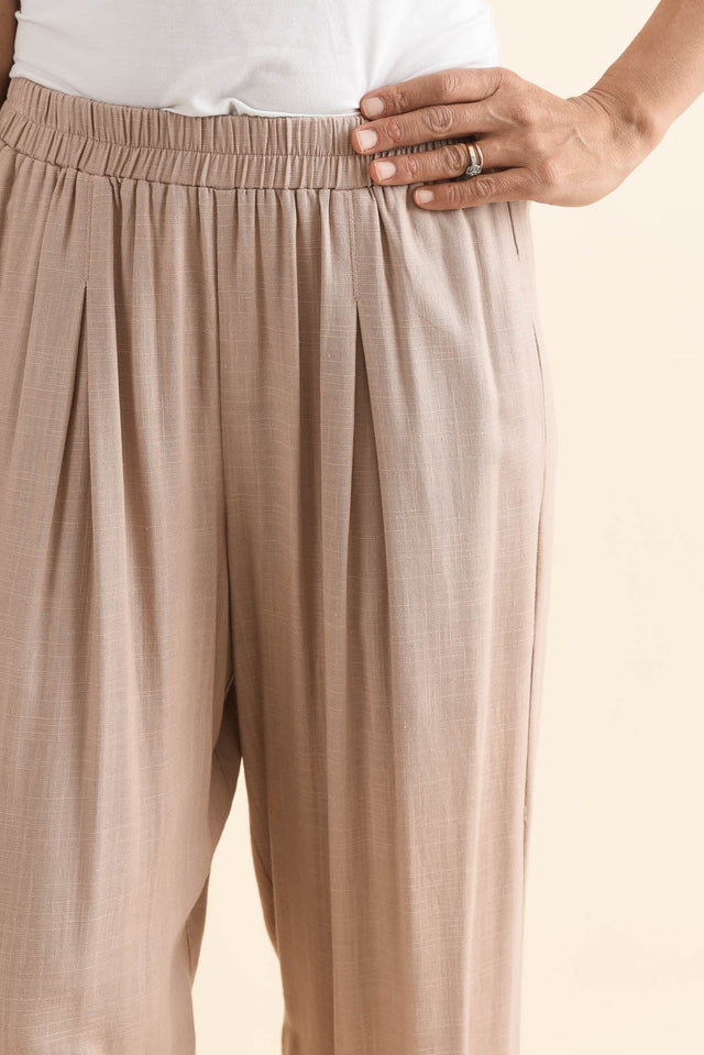 Belinda Taupe Linen Blend Cropped Pants,Detail,Brunette model,alt text|model:Cara image 7