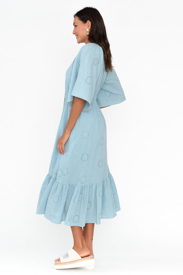 Bella Blue Cotton Embroidered Dress image 4