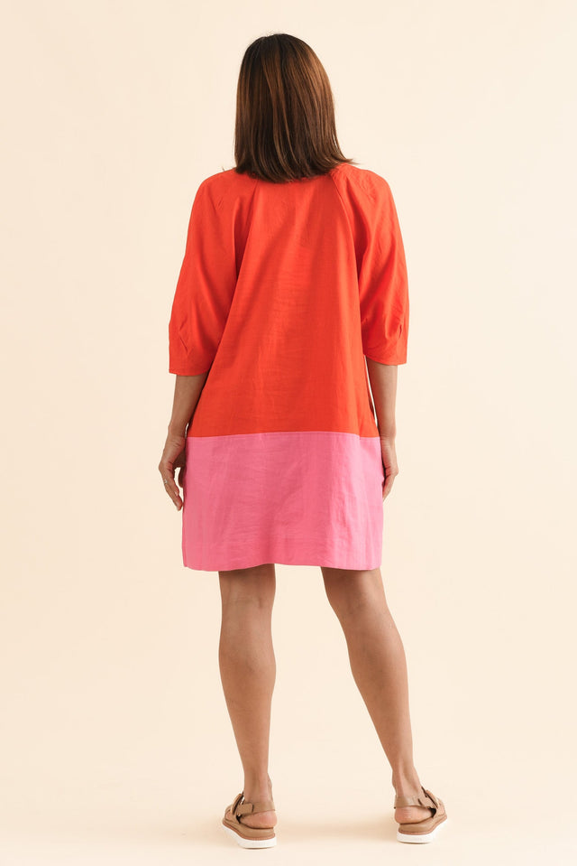 Bella Orange Split Linen Blend Dress,Back,Brunette model,alt text|model:Cara image 4