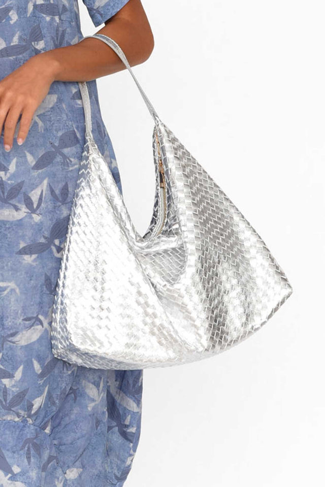Benita Silver Weave Slouch Handbag image 3