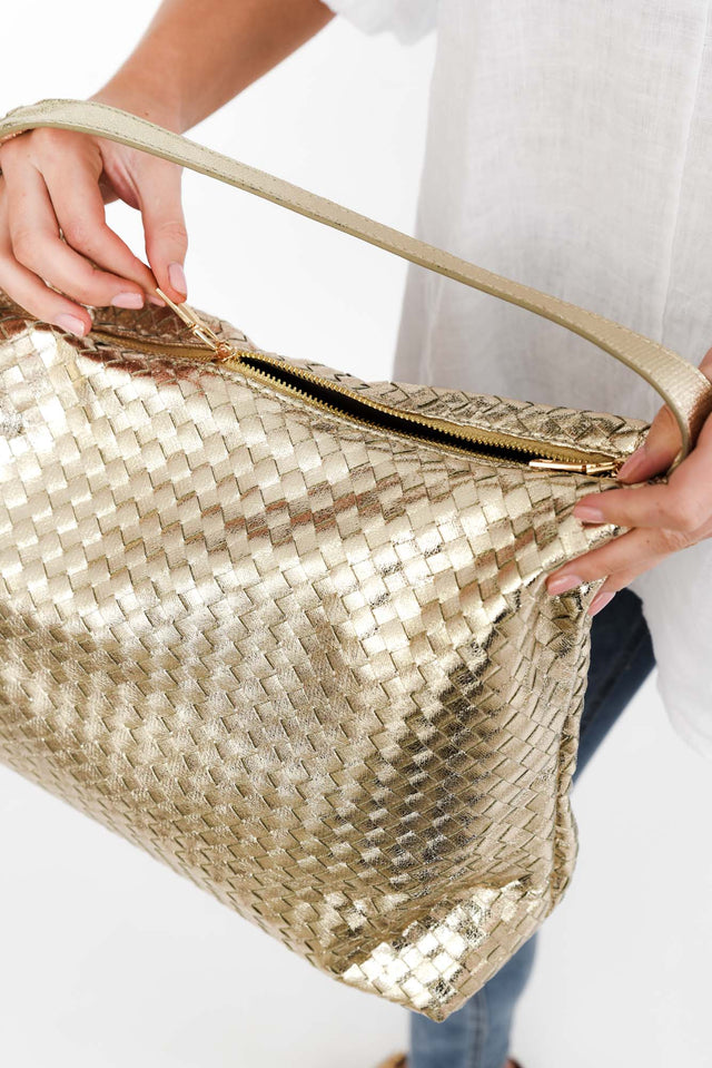 Benita Gold Weave Slouch Handbag image 3