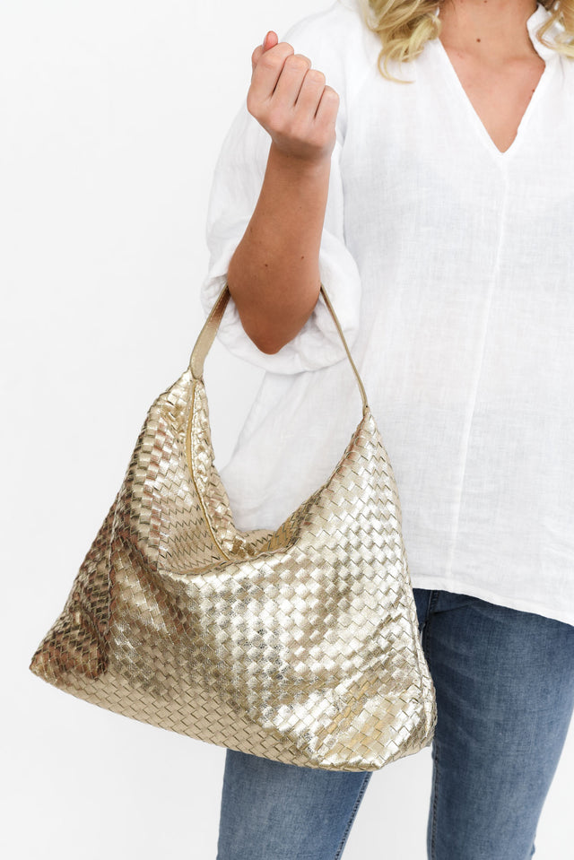 Benita Gold Weave Slouch Handbag image 1