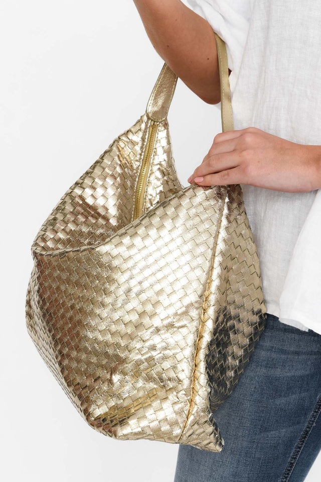Benita Gold Weave Slouch Handbag image 4