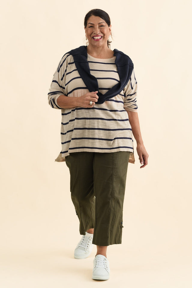Berlin Navy Stripe Cotton Blend Knit Top,Brunette model,alt text|model:Pilita image 9