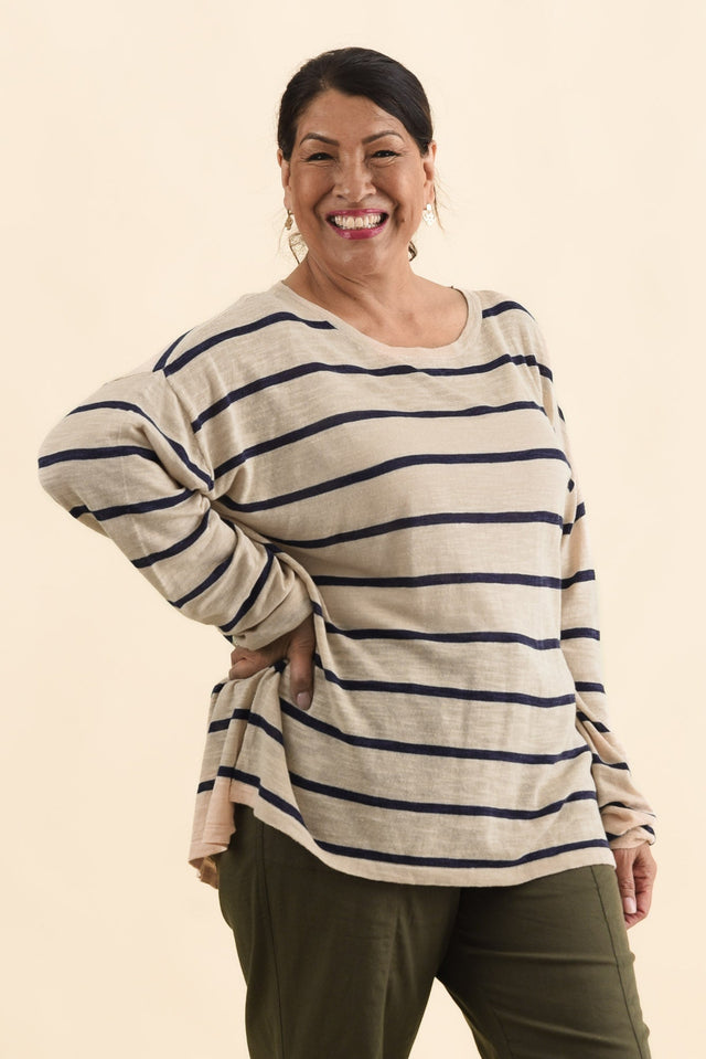 Berlin Navy Stripe Cotton Blend Knit Top,Brunette model,alt text|model:Pilita image 10