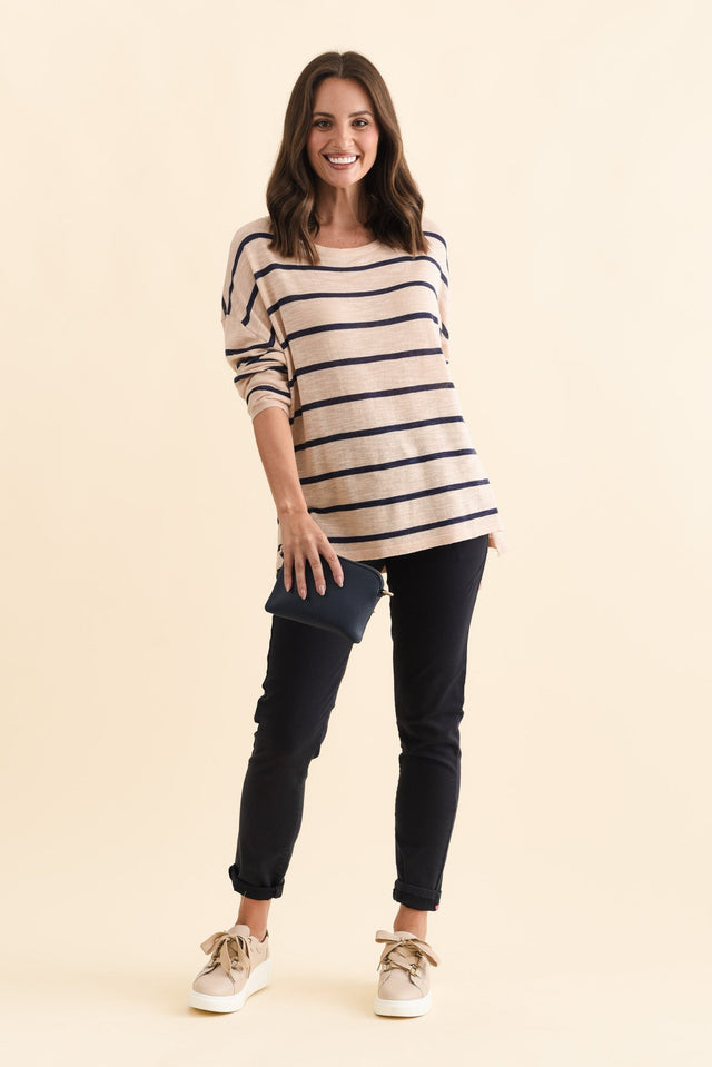Berlin Navy Stripe Cotton Blend Knit Top,Brunette model,alt text|model:MJ image 7