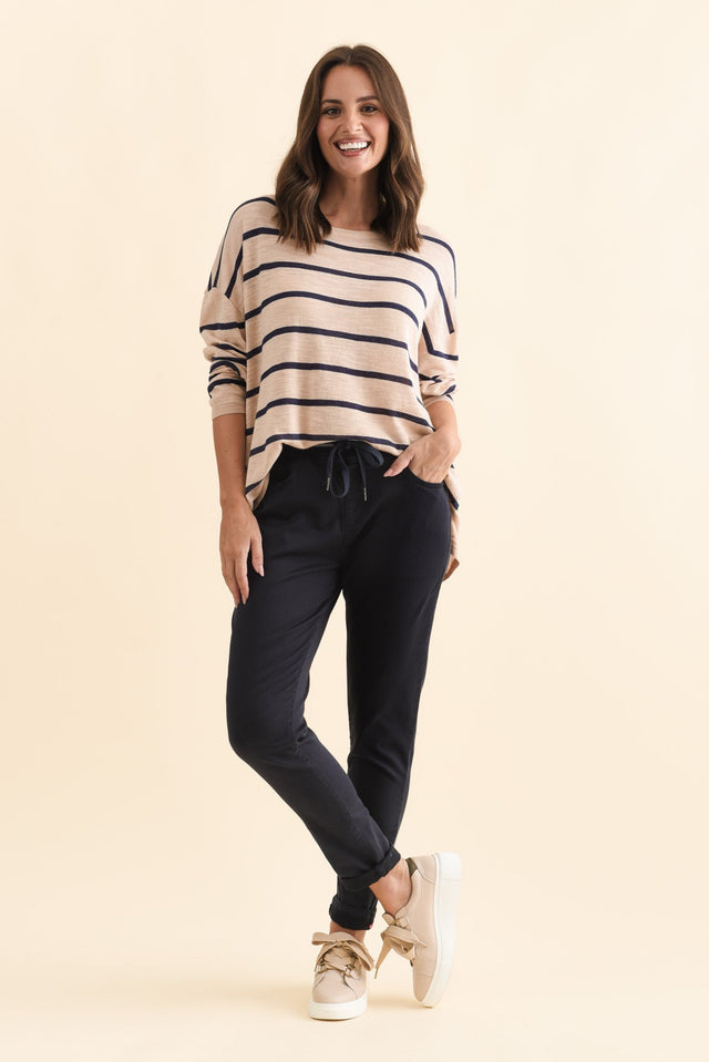 Berlin Navy Stripe Cotton Blend Knit Top,Brunette model,alt text|model:MJ image 3