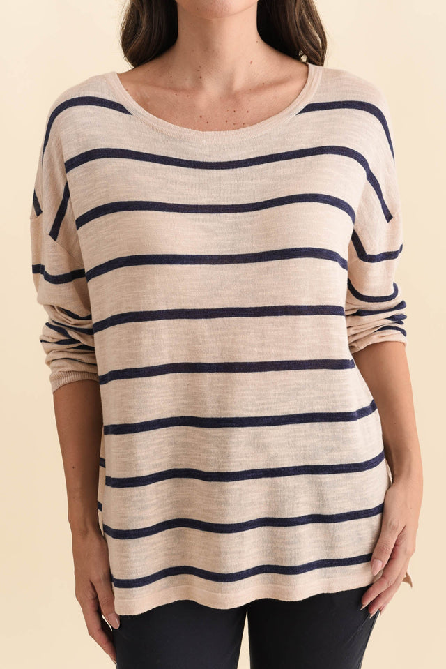 Berlin Navy Stripe Cotton Blend Knit Top,Brunette model,alt text|model:MJ image 6