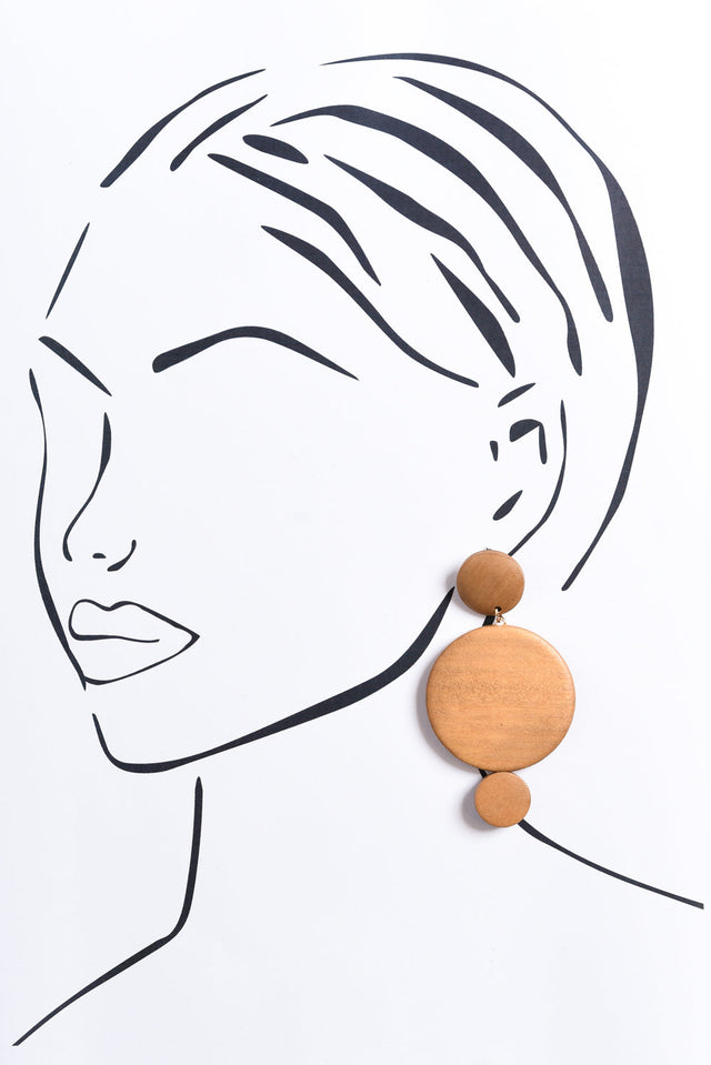 Bernice Natural Wood Circle Drop Earrings image 2