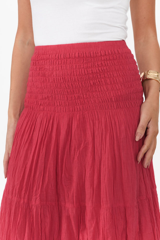 Berry Crinkle Cotton Midi Skirt