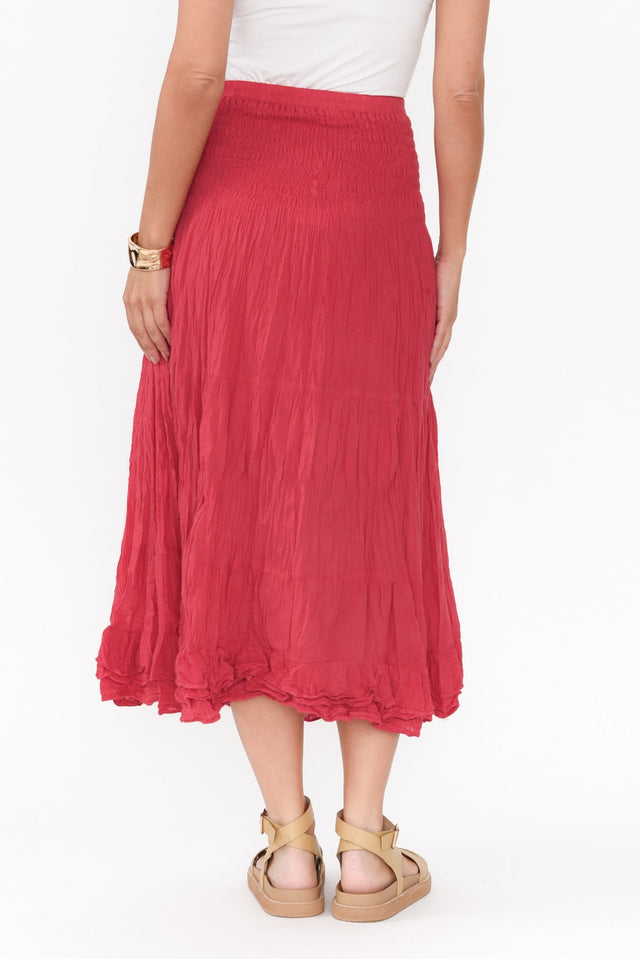 Berry Crinkle Cotton Midi Skirt