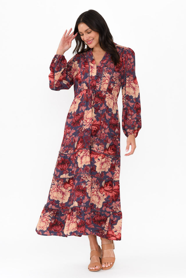 Berry Kiss Red Floral Linen Blend Dress