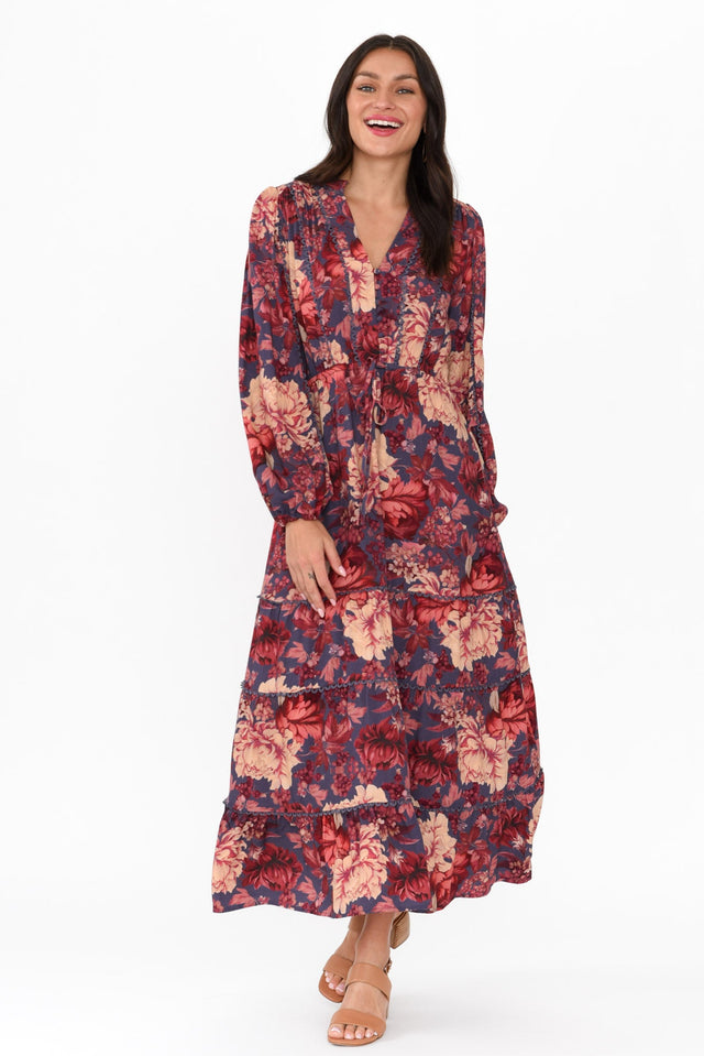 Berry Kiss Red Floral Linen Blend Dress