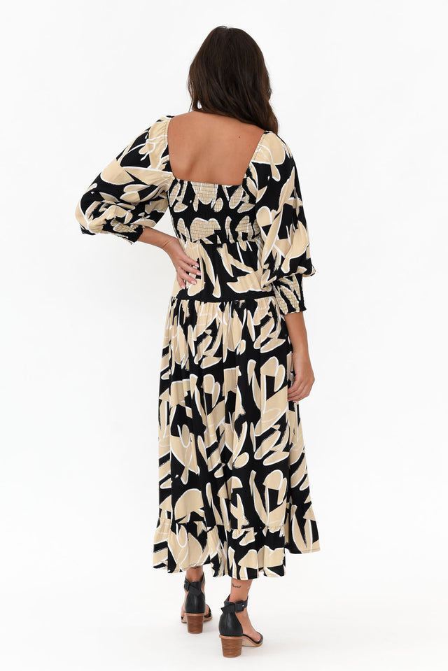 Beverly Black Abstract Shirred Tier Dress image 6