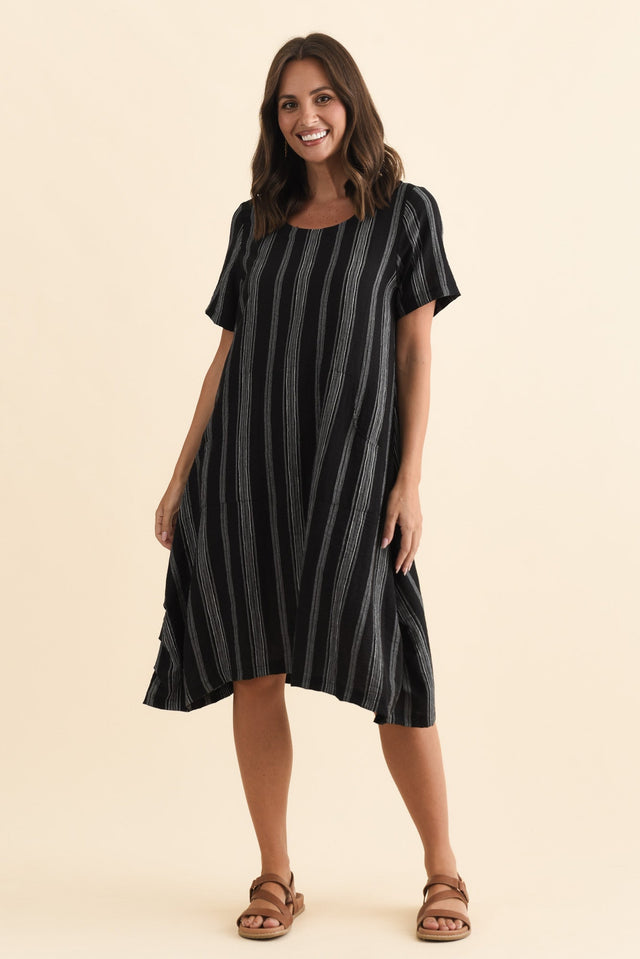 Bexley Black Stripe Pocket Dress,Brunette model,alt text|model:MJ image 7