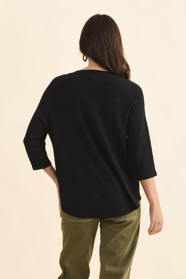 Bianca Black Scoop Neck Knit Top,Brunette model,alt text|model:MJ image 5