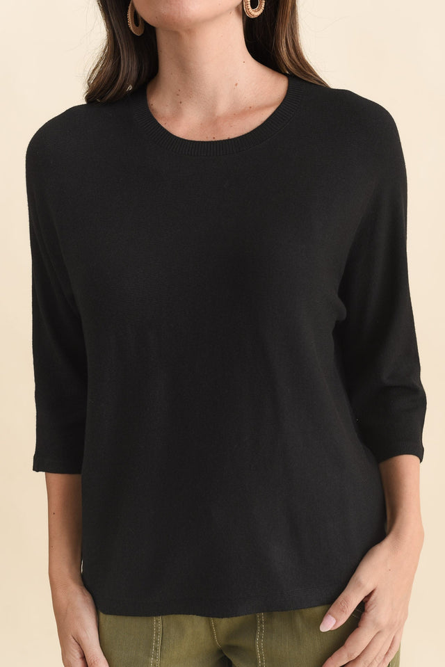 Bianca Black Scoop Neck Knit Top,Brunette model,alt text|model:MJ image 6