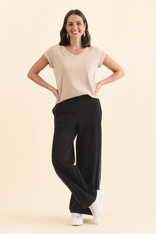 Bien Black Contrast Ponte Jogger Pants,Brunette model,alt text|model:MJ image 7