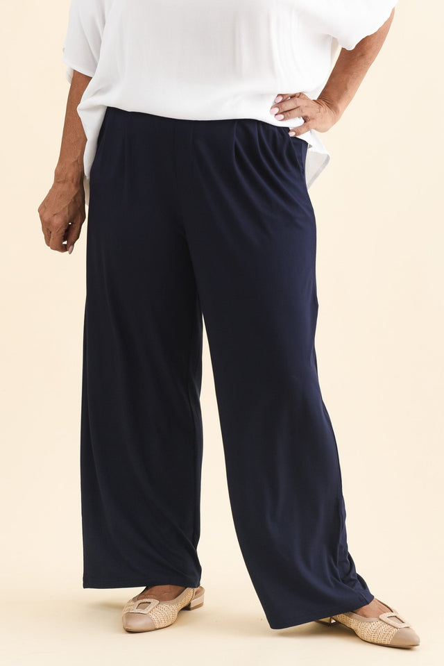 Billie Navy Bamboo Wide Leg Pants,Brunette model,alt text|model:Pilita image 9