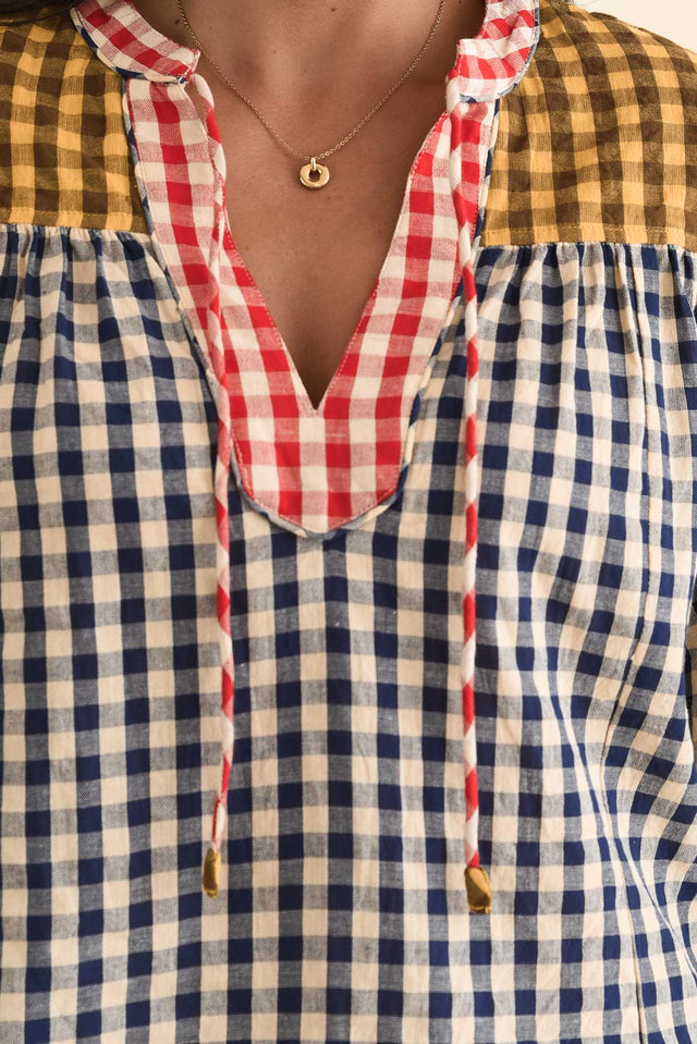 Billie Navy Check Cotton Top,Brunette model,alt text|model:Brontie image 6