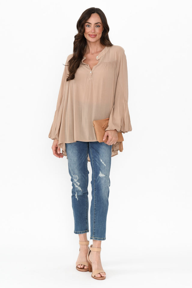 Bisa Beige Button Blouse