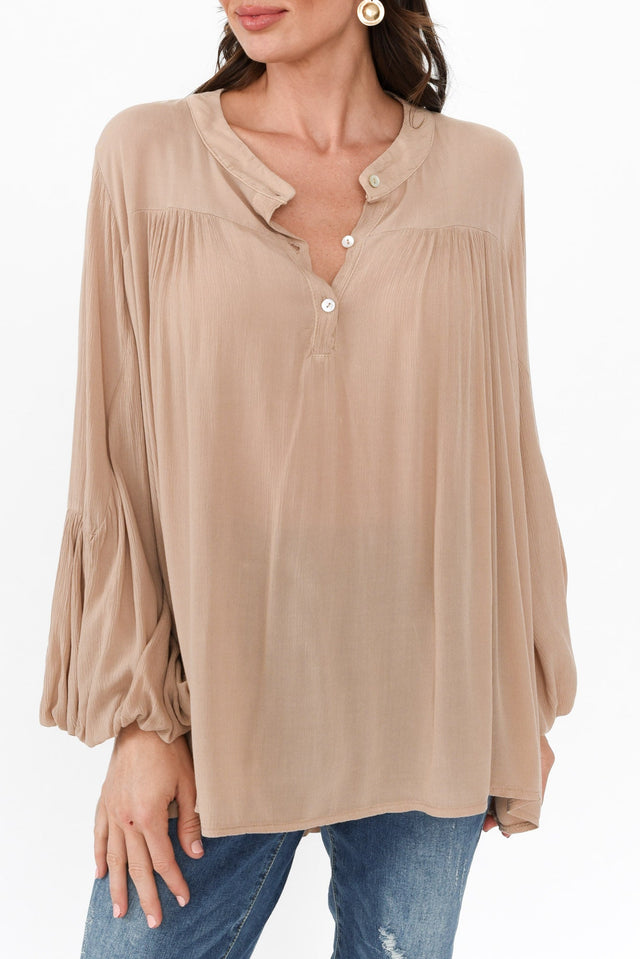 Bisa Beige Button Blouse