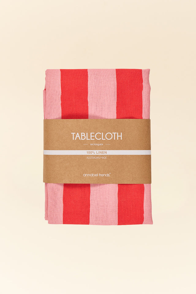 Red Stripe Linen Tablecloth