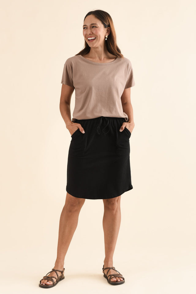 Black Cotton Drawstring Skirt,Full Body,Brunette model,alt text|model:Cara image 4