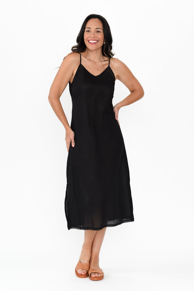 Black Cotton Maxi Slip Dress