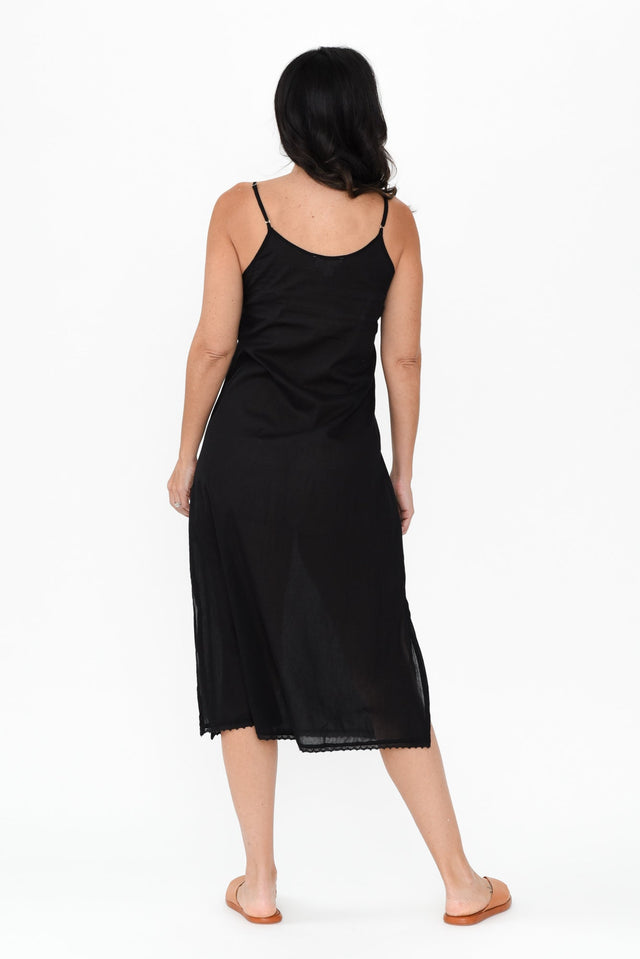 Black Cotton Maxi Slip Dress