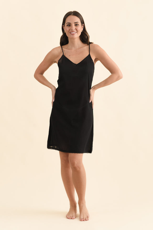 Black Cotton Slip Dress,Brunette model,alt text|model:MJ image 7