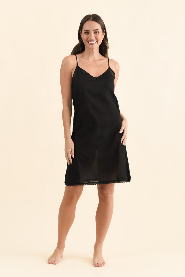 Black Cotton Slip Dress,Brunette model,alt text|model:MJ image 3