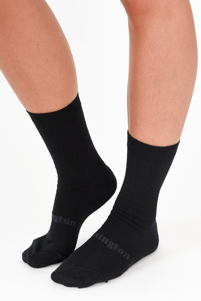 Black Merino Wool Crew Socks image 1