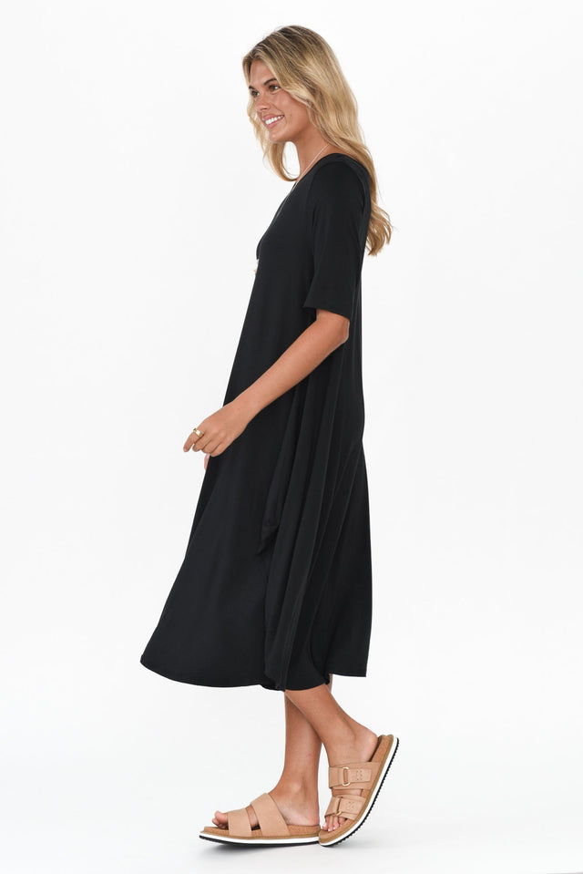 Black Micro Modal Tri Drape Dress