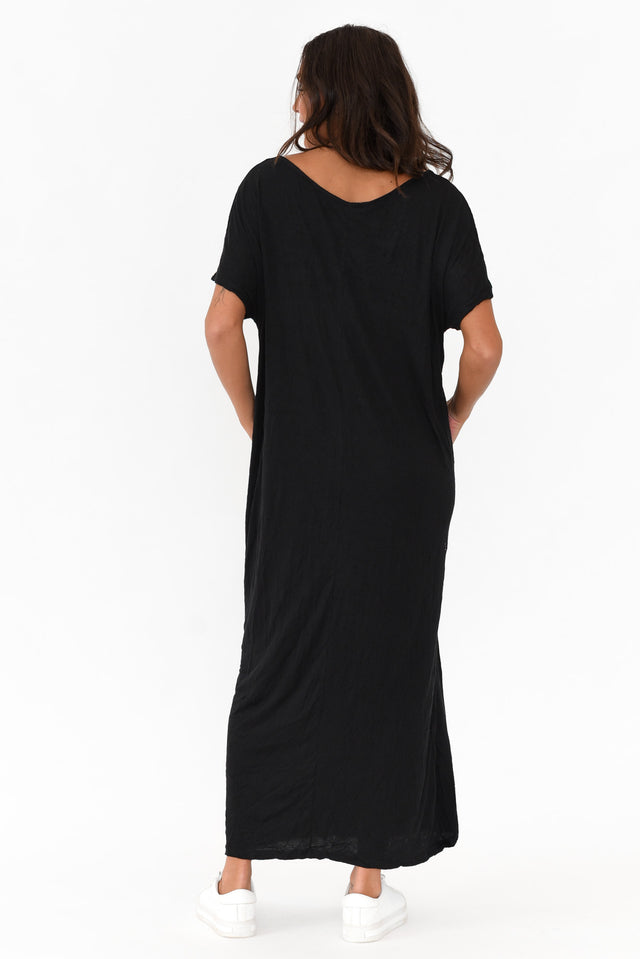Travel Black Crinkle Cotton Maxi Dress