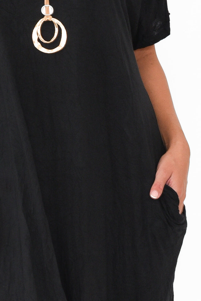 Travel Black Crinkle Cotton Maxi Dress
