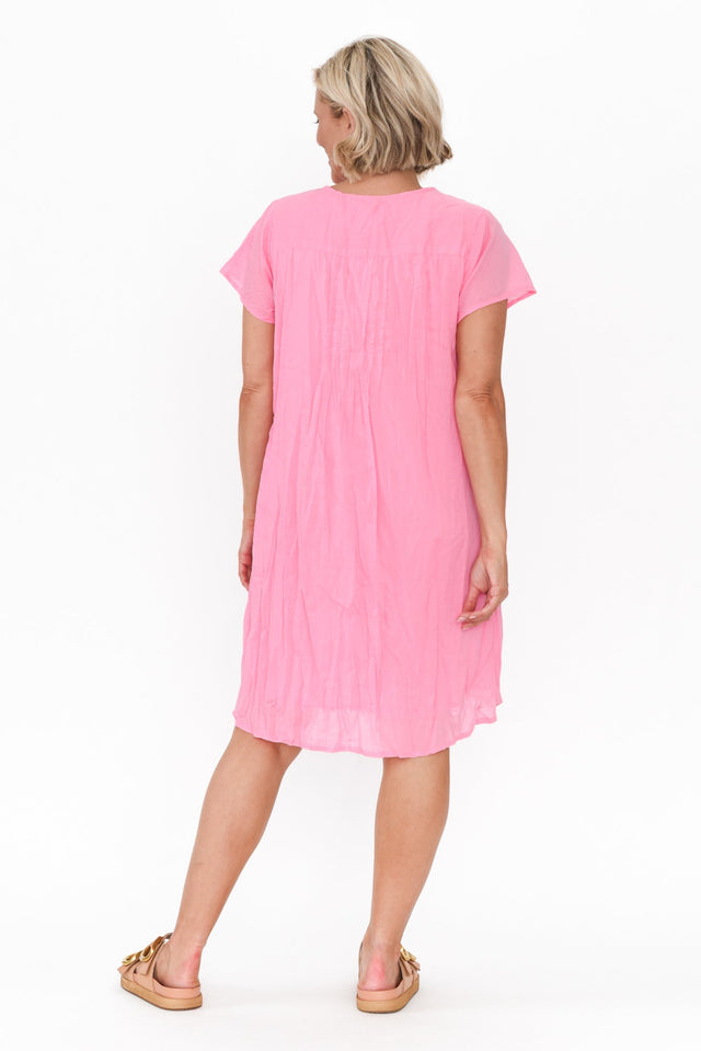 Bobbie Bright Pink Crinkle Cotton Dress