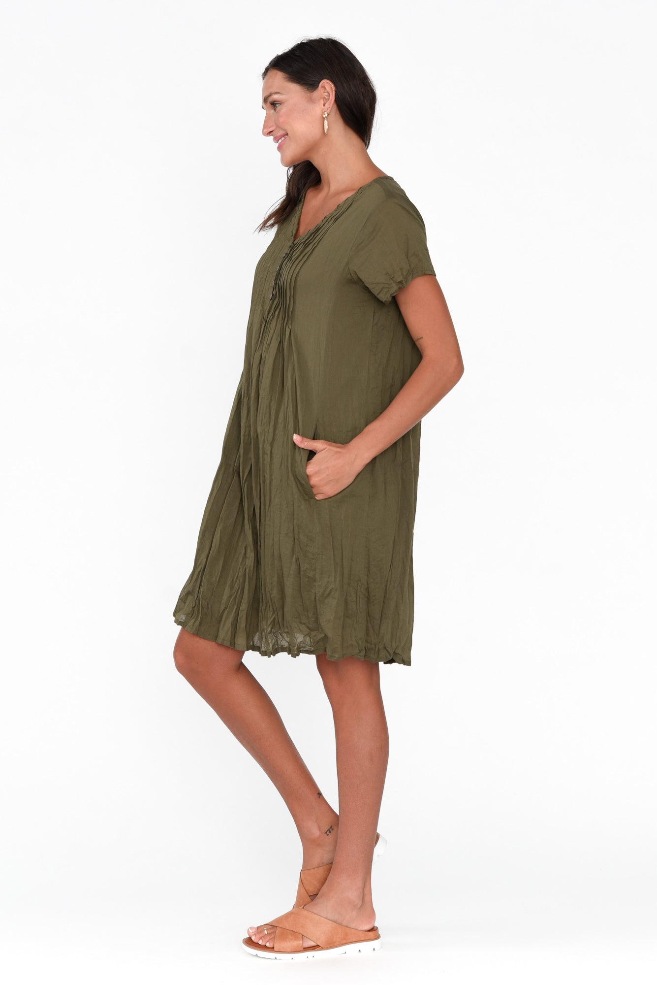 Sabina Sage Crinkle Cotton Dress
