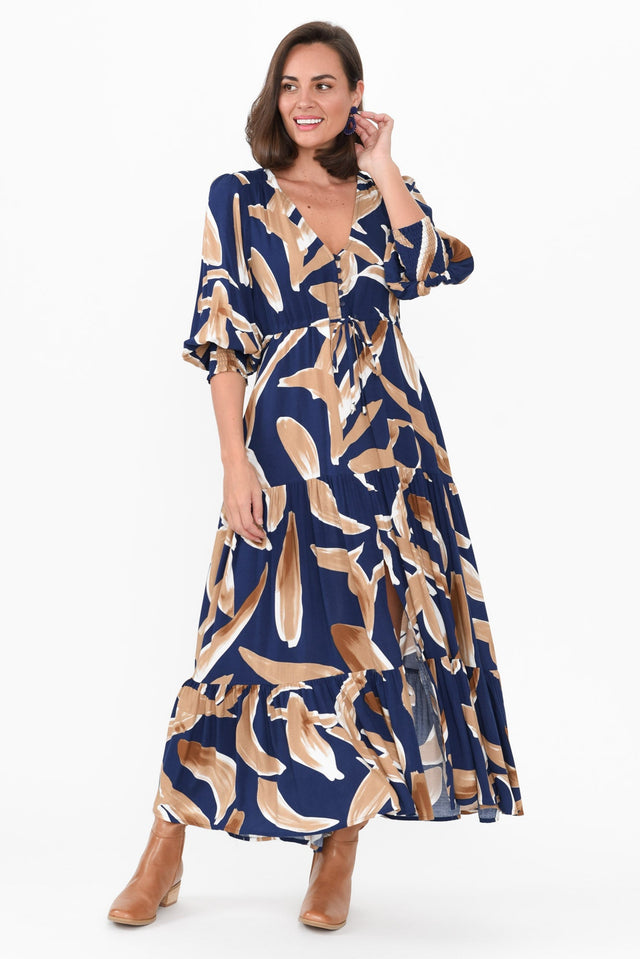 Boleyn Navy Leaf Tie Dress