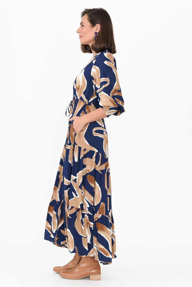 Boleyn Navy Leaf Tie Dress