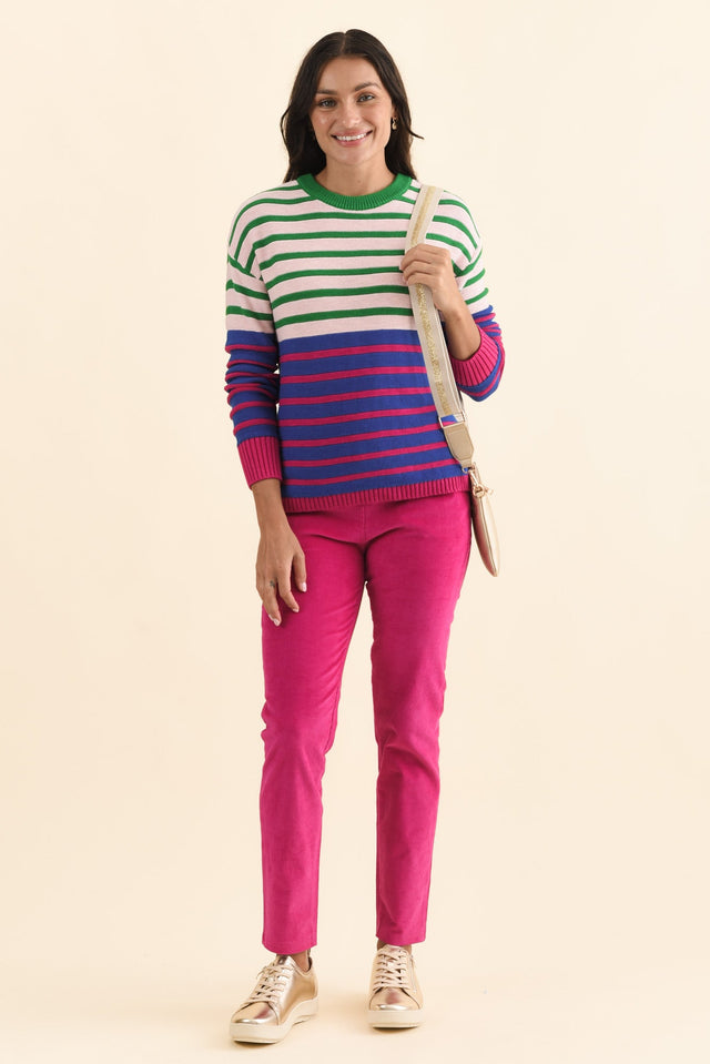Bonaire Blue Stripe Organic Cotton Knit Jumper,Brunette model,alt text|model:Brontie image 2