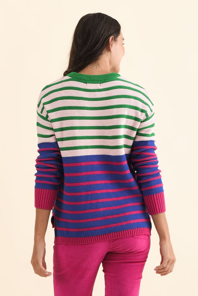 Bonaire Blue Stripe Organic Cotton Knit Jumper,Brunette model,alt text|model:Brontie image 4