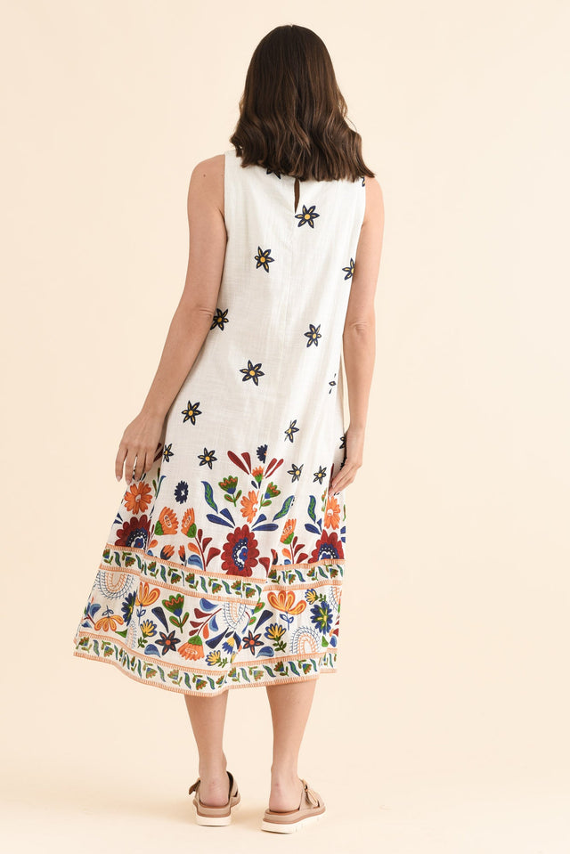 Bory White Garden Cotton Sleeveless Dress,Back,Brunette model,alt text|model:MJ image 4