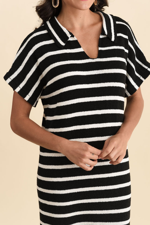 Bradford Black Stripe Knit Polo Dress,Brunette model,alt text|model:Brontie image 7