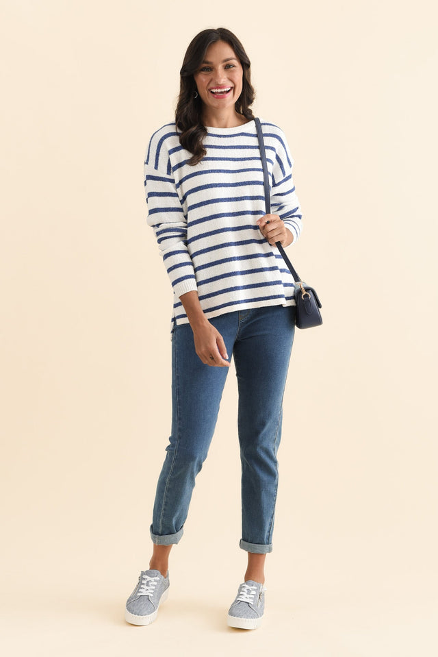 Bradford Blue Stripe Knit Top,Brunette model,alt text|model:Brontie image 3