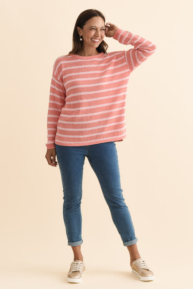 Bradford Coral Stripe Knit Top,Brunette model,alt text|model:Cara image 7
