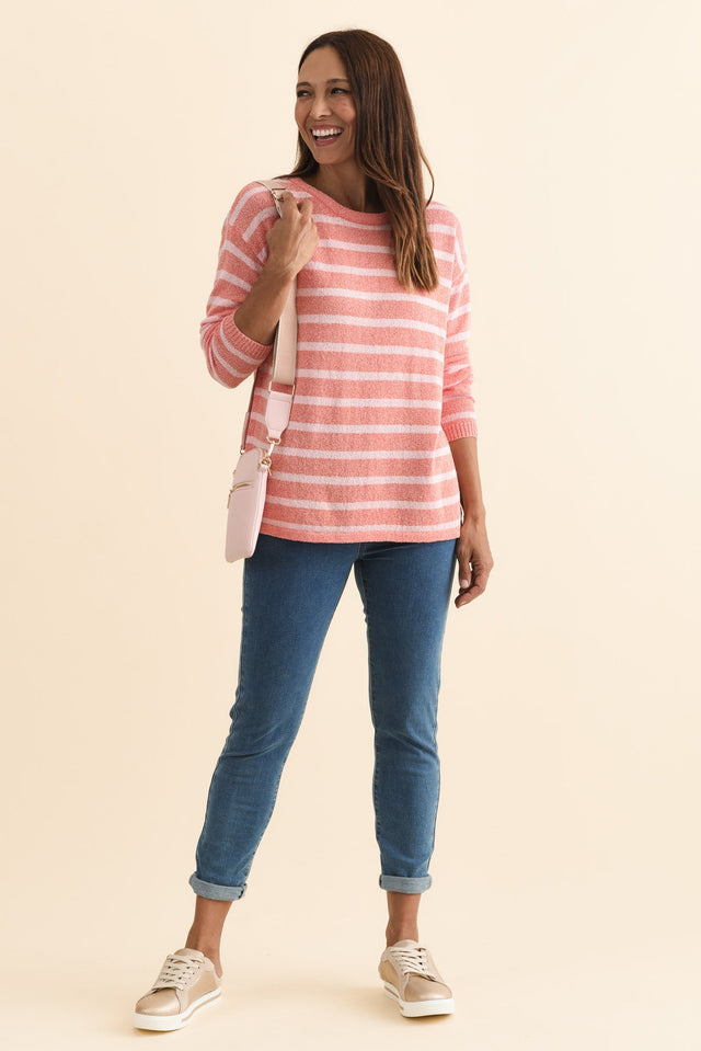 Bradford Coral Stripe Knit Top,Brunette model,alt text|model:Cara image 3