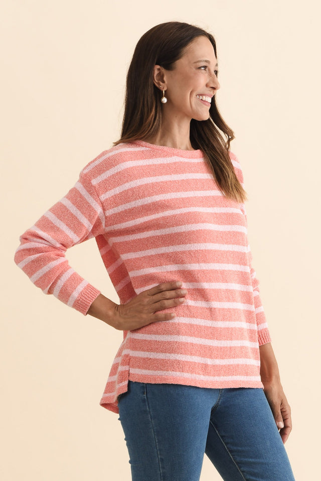 Bradford Coral Stripe Knit Top,Brunette model,alt text|model:Cara image 4